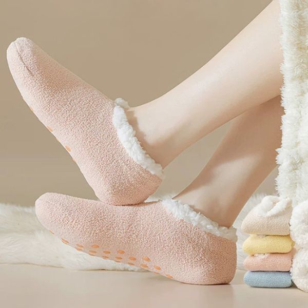 Ankle Fuzzy Thick Warm Home Socks Anti Slip Cozy Fuzzy Slipper Socks With Grippers
