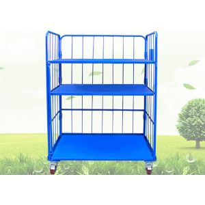 Blue Warehouse Cages On Wheels / Stackable Storage Cages With Shelves