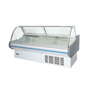 China Multifunctional Glass Curved Refrigerated Deli Showcase Single Temperature Deep Chiller on sale