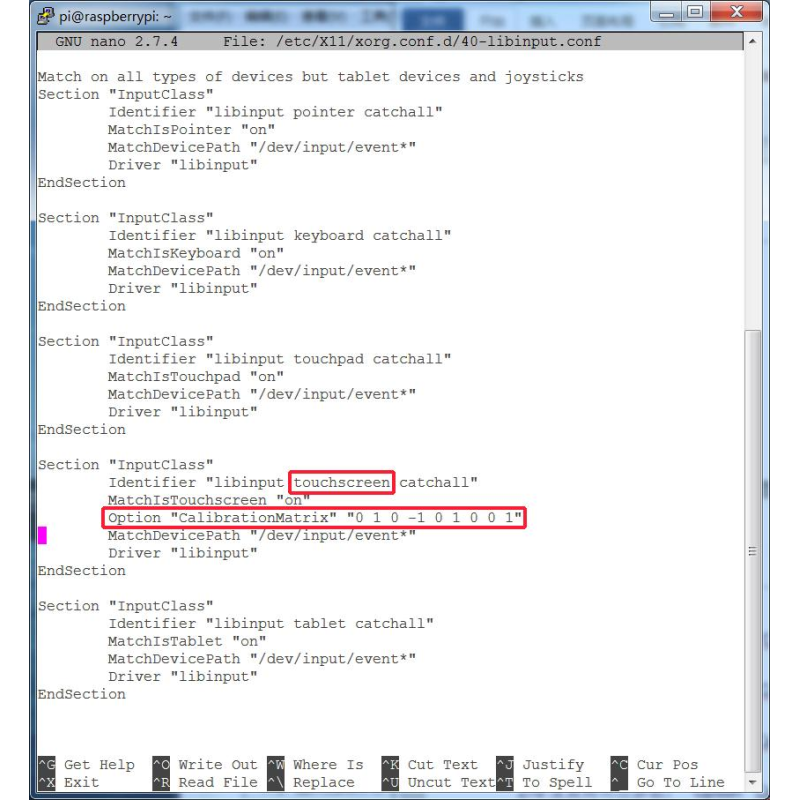 Touch rotation configuration example