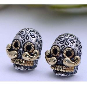 Retro Womens Jewelry Two Tone Silver Skull Stud Earrings(XH055010W)