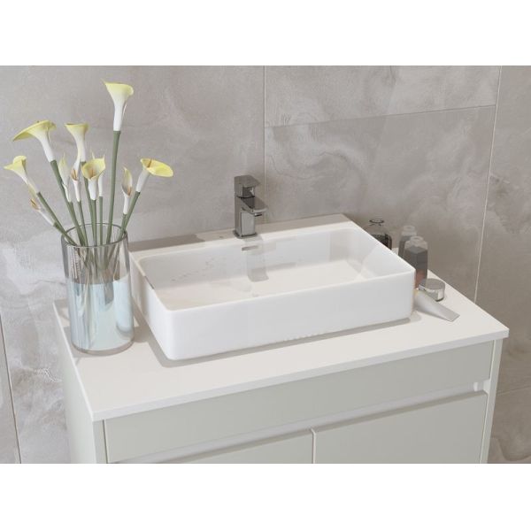 Matte White Floating Stainless Steel Bathroom Vanity