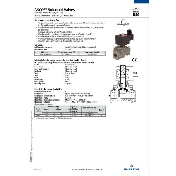 Aluminum Body ASCO 8040 Solenoid Valve Gas Shutoff Valve 2 Way Normally Closed