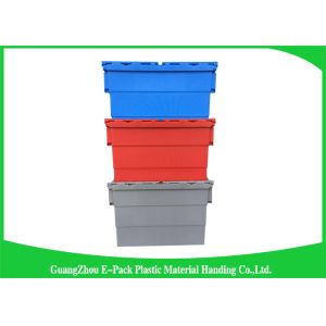 Nestable heavy duty plastic storage containers with attached lids stackable