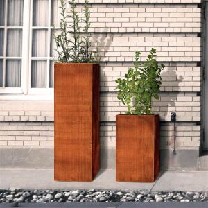 Anti Corrosion Classic Tall Cube Design Tower Corten Steel Column Planter