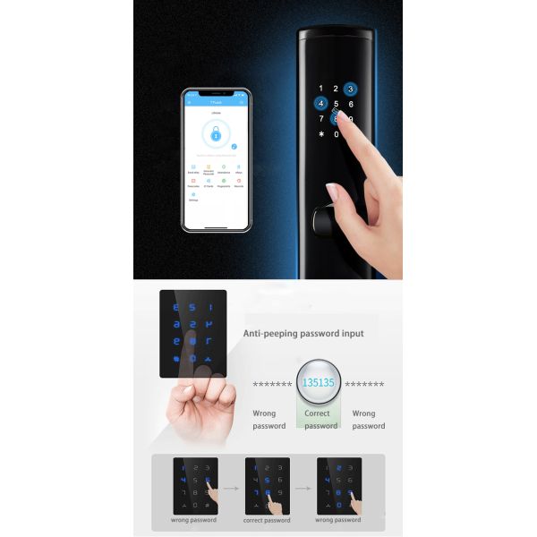 Electronic Fingerprint Magnetic Door Lock Standard Mortise Smart Big Panel