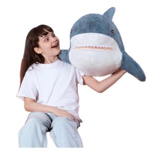 Quality MorisMos 40-Inch Unisex Giant Shark Soft Plush Toy Cute Cotton Stuffed Hugging Pillow Kids' Stress Relief Gift Custom Washed PP for sale