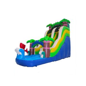Children Fun Park Inflatable Palm Tree And Ocean Fish Slide