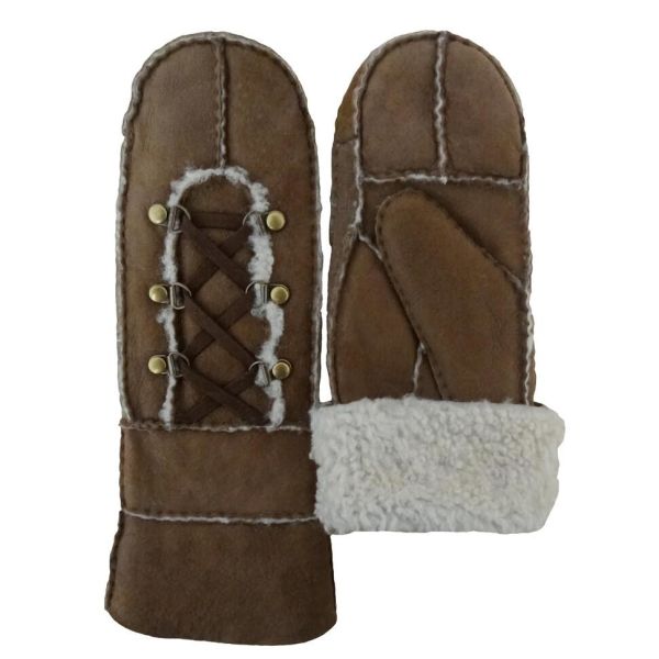 Buy Wholesale mitten gloves sheepskin leather gloves with metal button at wholesale prices