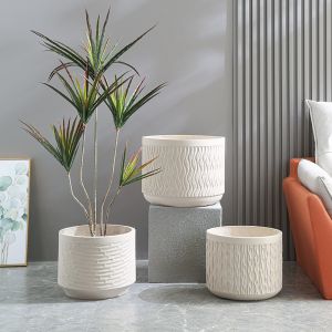 Frost Resistant Patio Fiber Clay Planters Round Shape