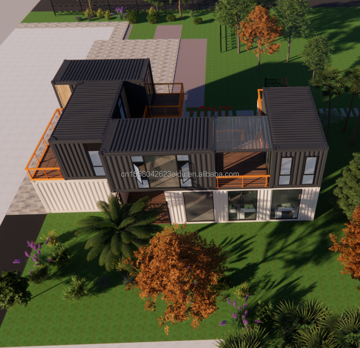 Customized Color Eco-Friendly Living Solution Prefab Steel Houses Combined with 20ft or 40ft Options and Container Houses