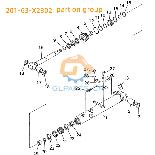 PC60-7 Hydraulic Boom Cylinder 201-63-X2502 201-63-X2302 For Komatsu Parts