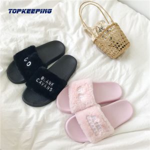 OEM ODM Acceptable Slip On Womens Furry Slide Slippers