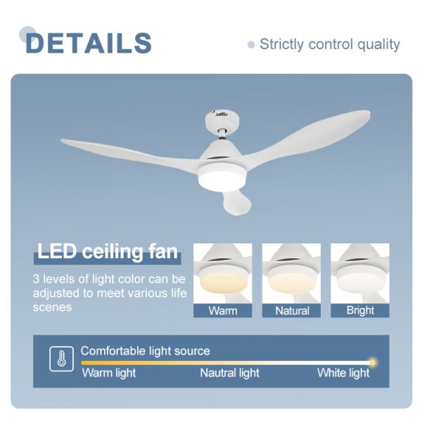 Home Office 52 Inches White Ceiling Fan with LED Light and Remote in Mulit Colors