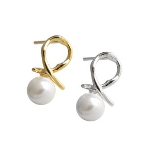 925 Sterling Silver Shell Pearl Stud Earrings Knotted Shape For Student