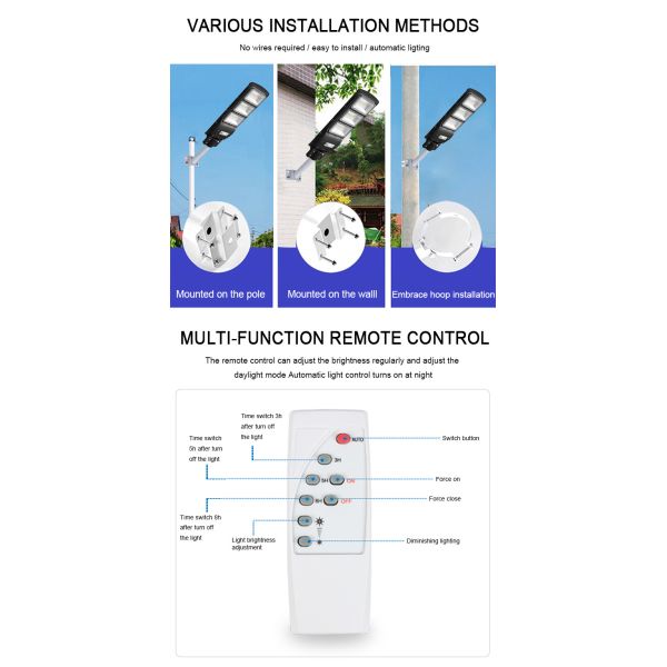 300W 60pcs Solar Flood Lights Remote Control LED Street Lights Security