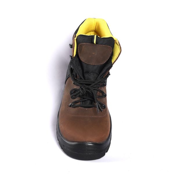 Crazy Horse Leather S3 Steel Toe Plate Brown Work And Safety Shoes PU Outsole