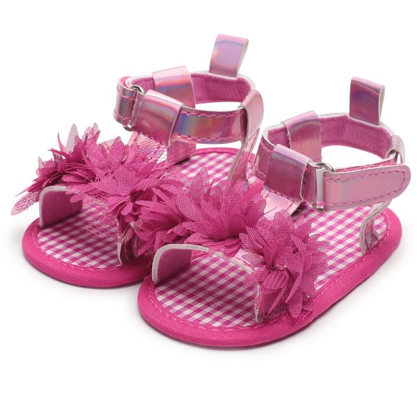 Buy Hot sale 2019 PU leather upper pink lace flower 0-2 years girl summer outdoor toddler sandals at wholesale prices