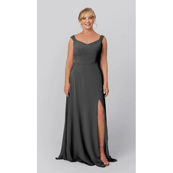 Modern Off-the-shoulder Sweetheart Neckline A-line Split Slit Zipper Black Chiffon Mother Of The Bride Dress