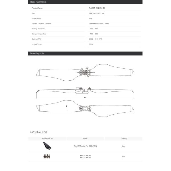 24.2X7.9IN Glossy Carbon Fiber Folding Propeller FLUXER Pro