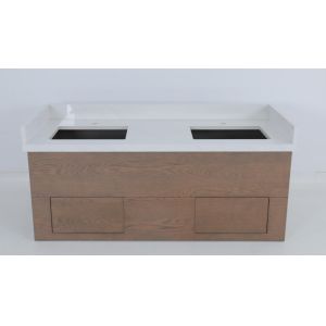 Quality Commercial Hotel Oak Veneer Stained Bathroom Vanity With Wood Console for sale