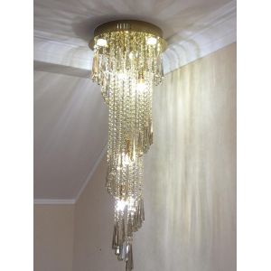 Modern Chandelier For Smoky Gray Crystal Luxury Fixtures Long Interior Stairway