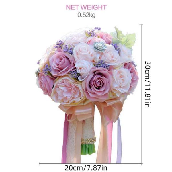 Artificial Pink Rose Flower Bouquet Home  Wedding Decorative Flowers for Bride Bridesmaid Flower Bouquets Valentines Day Gift