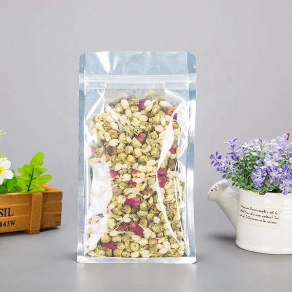 Custom Flat Bottom Aluminum Foil pouch With One Side Clear Transparent Aluminium Foil Bag With Zipper For Food Packaging