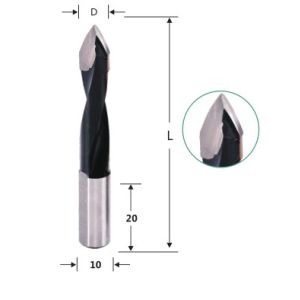 10mmx20mm Shank Through Hole Tungsten Carbide Drill Bit Spiral Flute