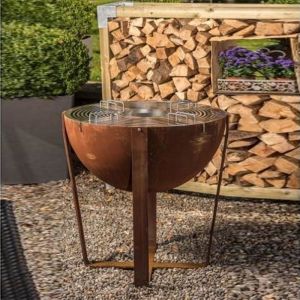 Large Semi Sphere Corten Steel Fire Bowl Camping Plancha Grill