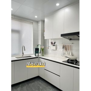 L Shape Plywood Kitchen Cabinets with Quartz Countertop