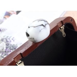 Elegant Ladies Evening Wooden Clutch Bag With Pearl Clasp Style Closure
