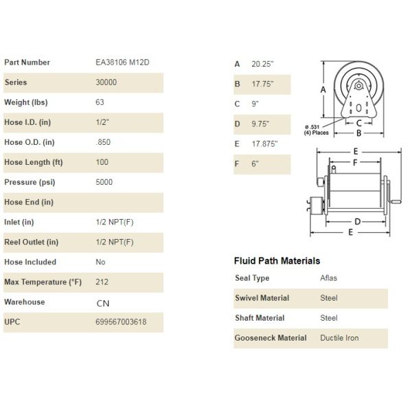 Heavy Duty 115 V AC Motor Driven 100 ft. Hose Reel,Steel / Customized Stainless Steel Water Cable Reels