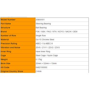Toyota 20BSW01 Ball-Type Steering Bearings Auto Wheel Hub Bearings