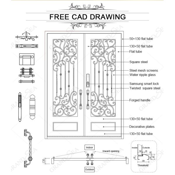 Modern Screen Custom Arches Top Exterior Front Double Entry Iron Glass Door Villa Front Entry Iron Pivot Door