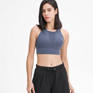 New Design Shock Proof High Neck Cross Back Sports Bra Mesh Logo Custom Exercise