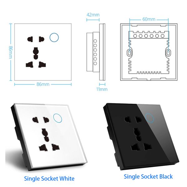 10A White Glass Wall Sockets Waterproof