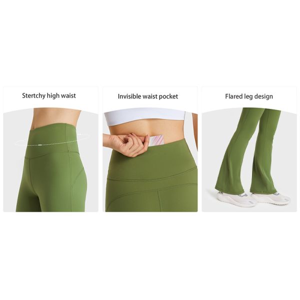 Flared Leg Pocket Yoga Pants Women High Wasit Leggings With Hidden Pocket