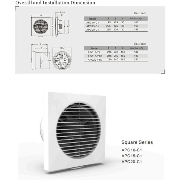 4 Inch Wall Mounted Ventilation Fan , Square Wall Exhaust Fans With Louvers