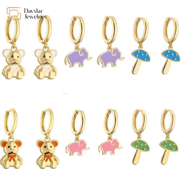 Buy Cute Colorful Enamel Elephant Bear Mushroom Pendant Charm Hoop Earrings 18k at wholesale prices