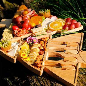 Unique Irregular Christmas Tree Charcuterie Board Set And Knives Made of Solid