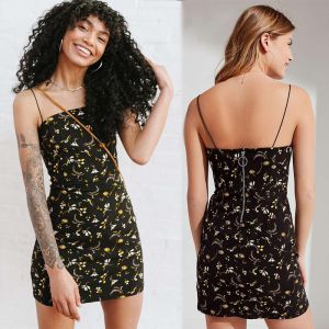 China 2018  Adjustable Spaghetti Strap Floral Print Vacation Dress Bodycon Mini Dress Hot Summer on sale