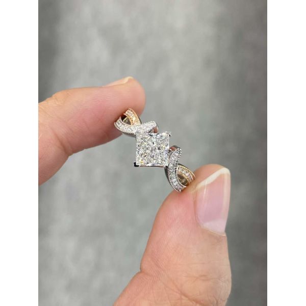 Buy 1.2ct Princess Cut White Lab Diamond 18K White&Rose Gold Engagement Ring at wholesale prices