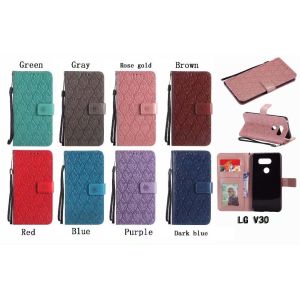 LG V30 Leather Protective Case with Flower Embossed Pattern