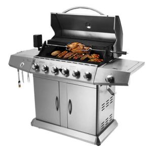 High Temperature Enamel 6 Burner Gas BBQ Grill With Cabinets Wheels