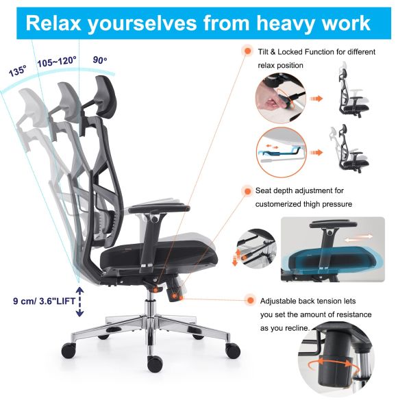Solid Back High Back Computer Desk Chair with Adaptive Backrest and Y Mail Packing