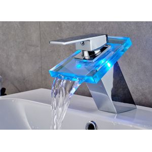 Color Changing LED Waterfall Bathroom Basin Faucet ROVATE With Glass Spout