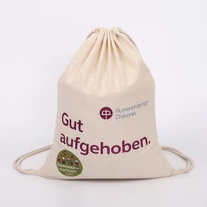 Blank Cotton Drawstring Bags / Personalized Small Fabric Bags With Drawstring