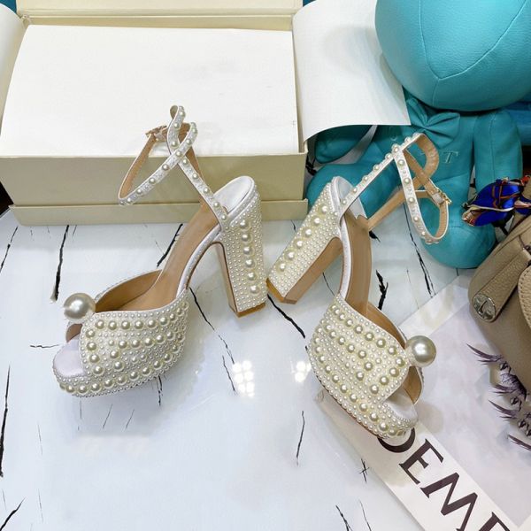 Pearl inlaid design women's high heel sandals,open toe height increasing women sandals