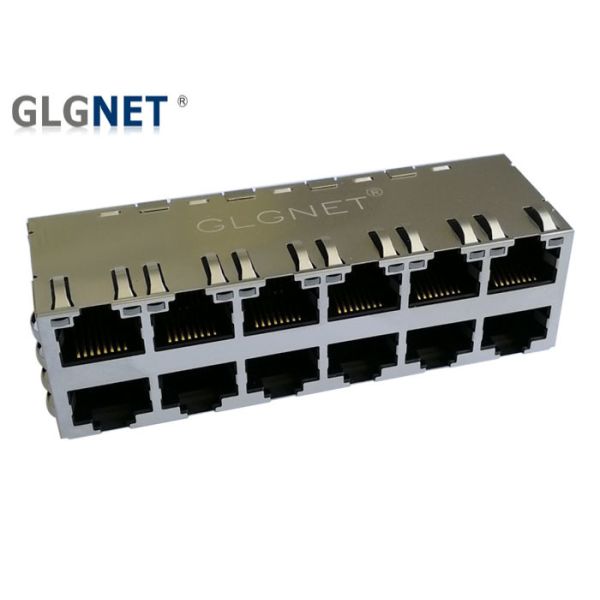 1G 2x6 Stacked LAN RJ 45 Connector Through Hole Mounting With Green / Yellow